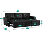 Canapé d'angle réversible convertible avec lit gigogne, méridienne de rangement et pieds durables