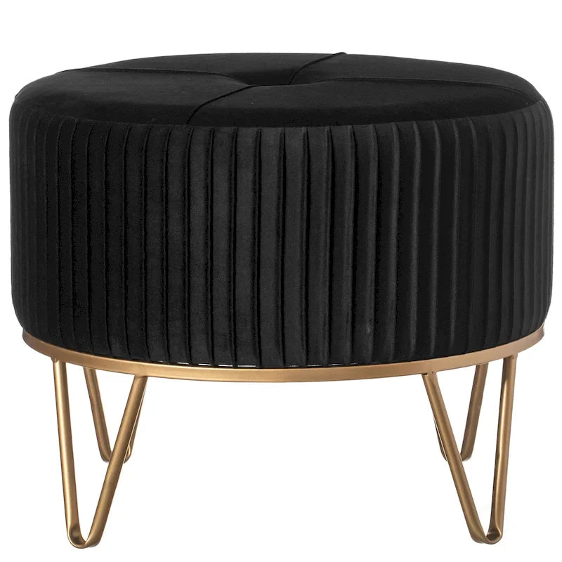 Tabouret pouf rond en velours surélevé avec base dorée épingle à cheveux