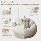 WOWMAX 47 Chaise Longue Ronde Intérieure, Canapé de Sol Surdimensionné en Velours Côtelé avec 2 Coussins Décoratifs
