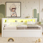 Lit plateforme rembourré avec ports USB et éclairage LED - Cadre de lit double/simple avec 2 tiroirs de rangement - Chambre à coucher moderne