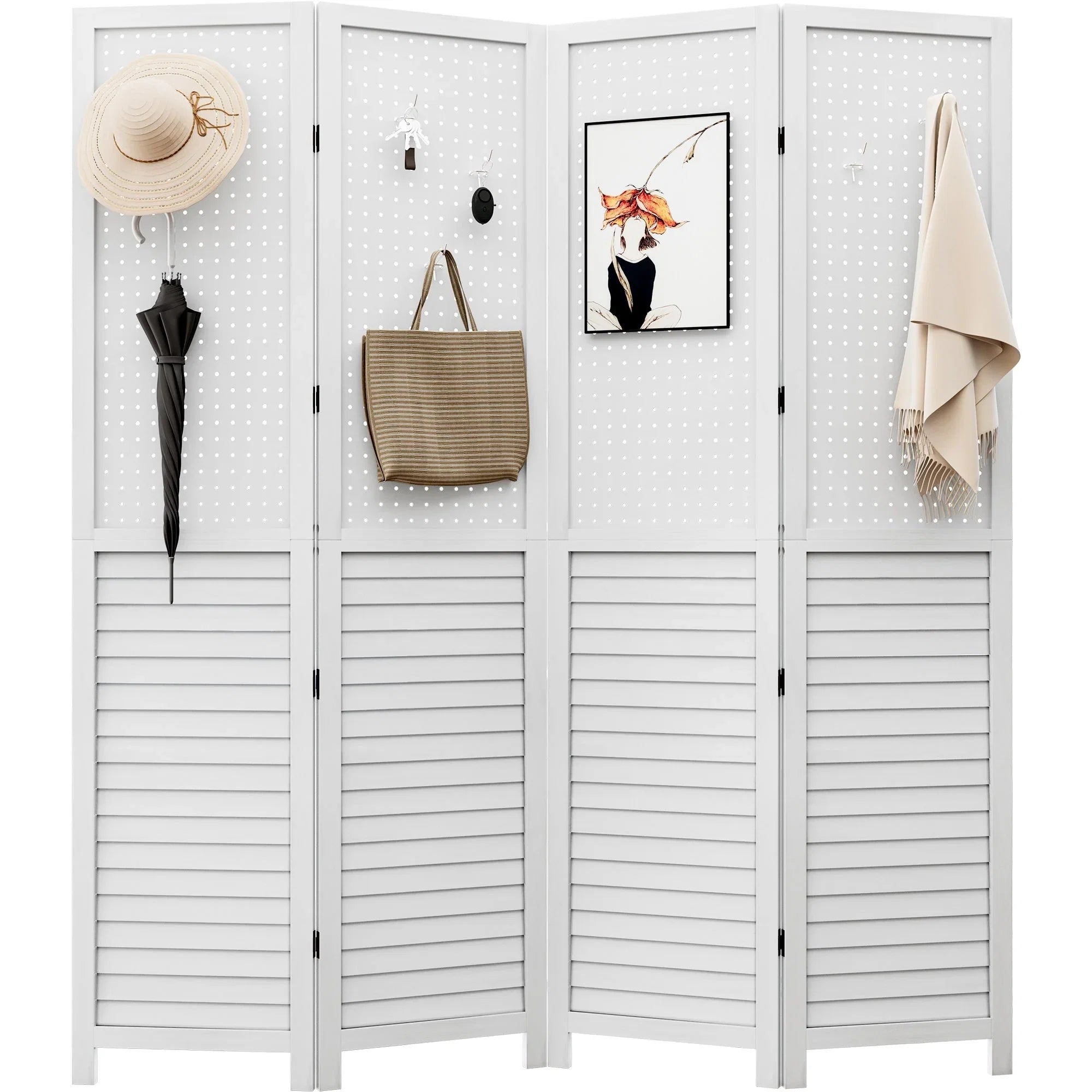 Séparateur de pièce en bois 4 panneaux Moasis 67 blanc