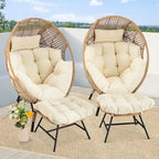 FINCATI Fauteuil Œuf d'intérieur, Fauteuil Œuf d'extérieur 200 kg, Fauteuil Œuf surdimensionné avec pouf, Fauteuil Œuf de luxe confortable avec repose-pieds