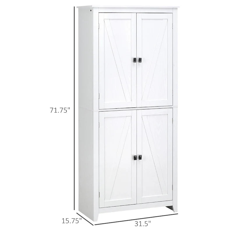 HOMCOM Grand garde-manger de cuisine autoportant de 183 cm, organisateur de rangement à 4 portes avec 4 niveaux et étagères réglables, blanc