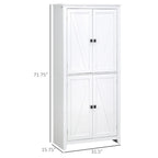HOMCOM Grand garde-manger de cuisine autoportant de 183 cm, organisateur de rangement à 4 portes avec 4 niveaux et étagères réglables, blanc