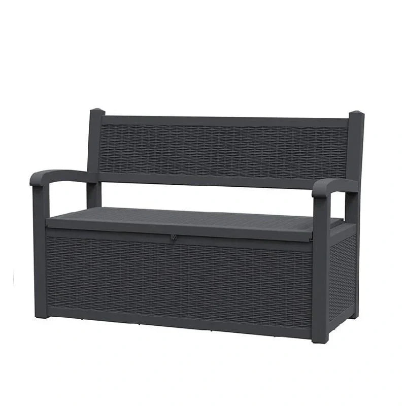 Banc de rangement en résine tout temps avec compartiment caché verrouillable - Aspect rotin, capacité de 227 kg, rangement de 265 litres