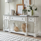 Console de hall 72 po blanc antique et écorce vieillie