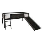 Lit mezzanine bas classique double CraftPorch avec tableau noir, toboggan et échelle
