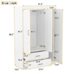 Armoire penderie 3 portes avec miroirs, étagères et 2 tiroirs