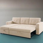 Canapé d'angle réversible convertible avec lit gigogne, méridienne de rangement et pieds durables
