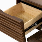 Meuble TV minimaliste avec tiroirsConsole multimédia en bois massif avec placards, porte abattante, placage noyer, entièrement assemblé