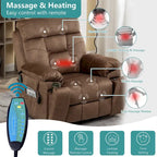 Grand fauteuil inclinable de massage électrique avec fonction de levage, chauffage et porte-gobelet dissimulé
