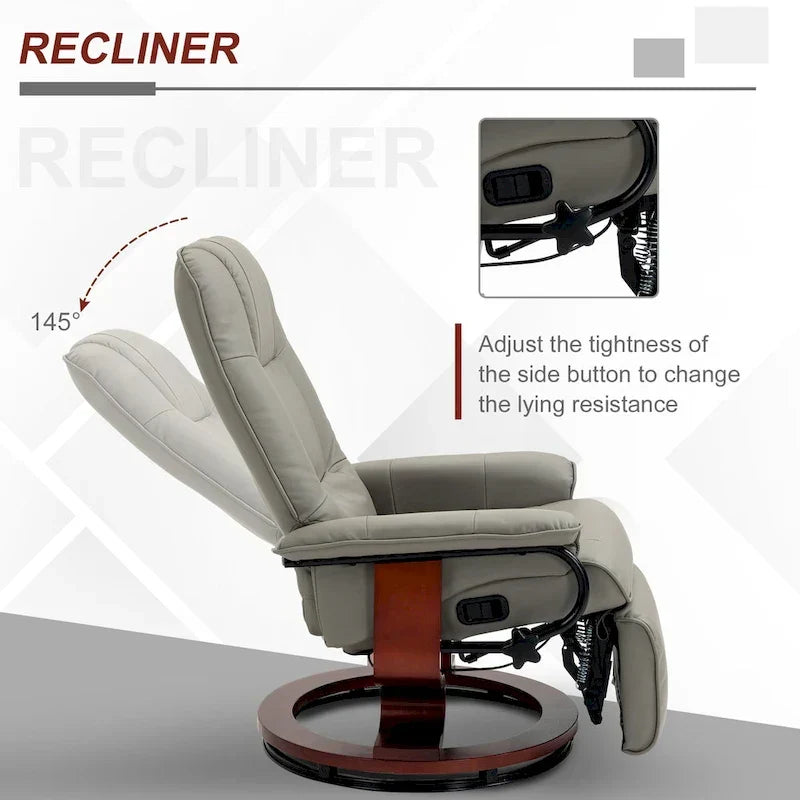 Fauteuil inclinable manuel pivotant en similicuir HomCom avec repose-pieds confortable et relaxant