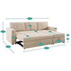 Canapé d'angle réversible avec lit gigogne, méridienne de rangement, pieds durables,