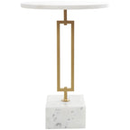 Table d'appoint géométrique en marbre avec support rectangulaire en métal doré - Blanc