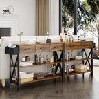 Console avec 3 tiroirs, table de canapé d'entrée avec 3 étagères de rangement