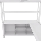 Lit mezzanine en métal blanc cassé avec bureau et armoire - Grand lit