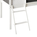 Lit mezzanine bas classique double CraftPorch avec tableau noir, toboggan et échelle