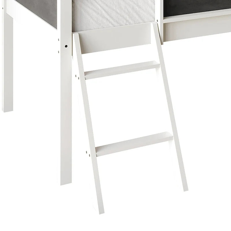 Lit mezzanine bas classique double CraftPorch avec tableau noir, toboggan et échelle