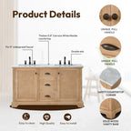 Meuble sous-vasque Hervas avec plateau en marbre naturel, sans miroir