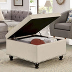 Grand pouf de rangement carré avec pieds en bois