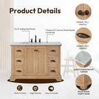 Meuble sous-vasque Hervas avec plateau en marbre naturel, sans miroir