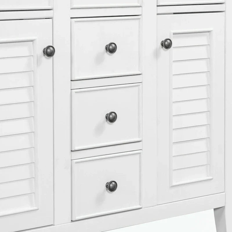 Meuble-lavabo avec vasque en céramique, deux placards et cinq tiroirs